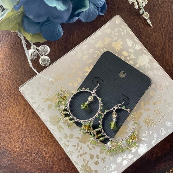 Peridot & Citrine Hollow Out Round Beaded Fringe Drop Dangle Earrings - Picture 2 of 4